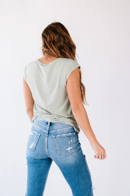 Lucy Ribbed Henley Top - Sage