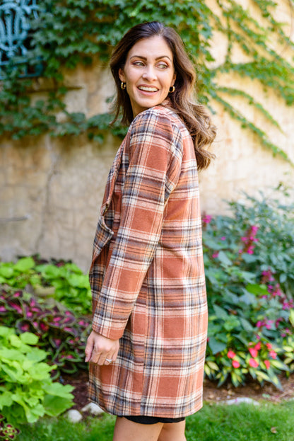 Fall In Love Plaid Jacket In Rust