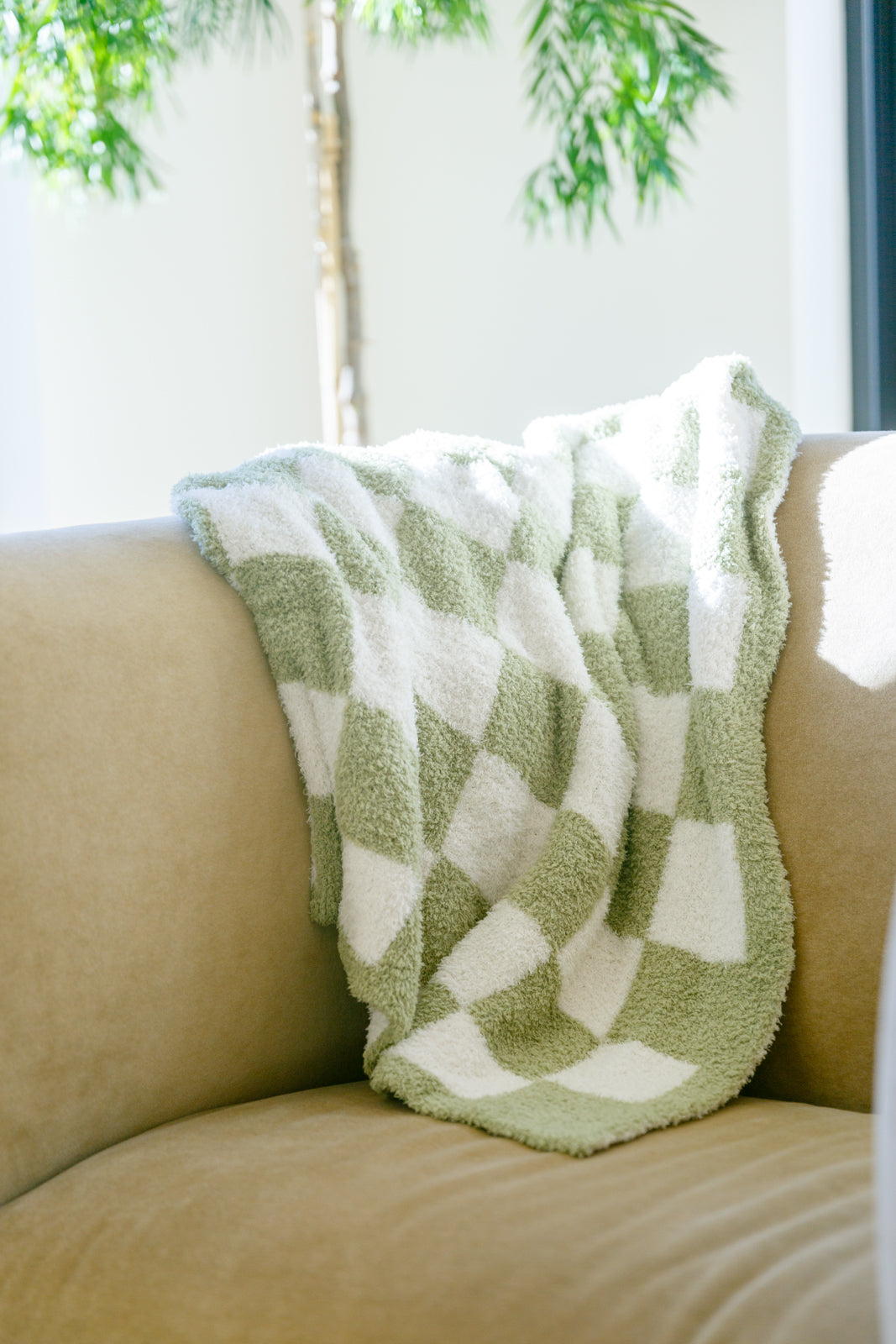Fuzzy For Days Checkered Blanket In Sage
