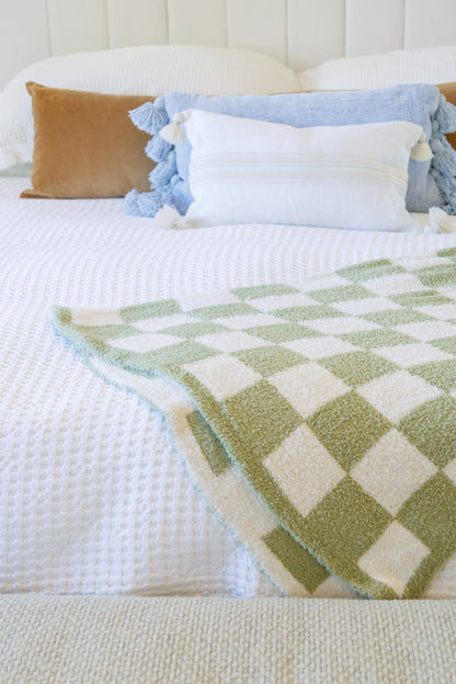 Fuzzy For Days Checkered Blanket In Sage