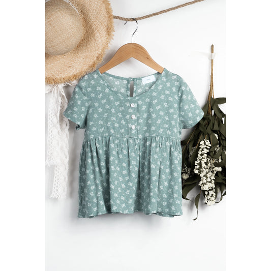 Girls: Floral Babydoll Woven Button Top