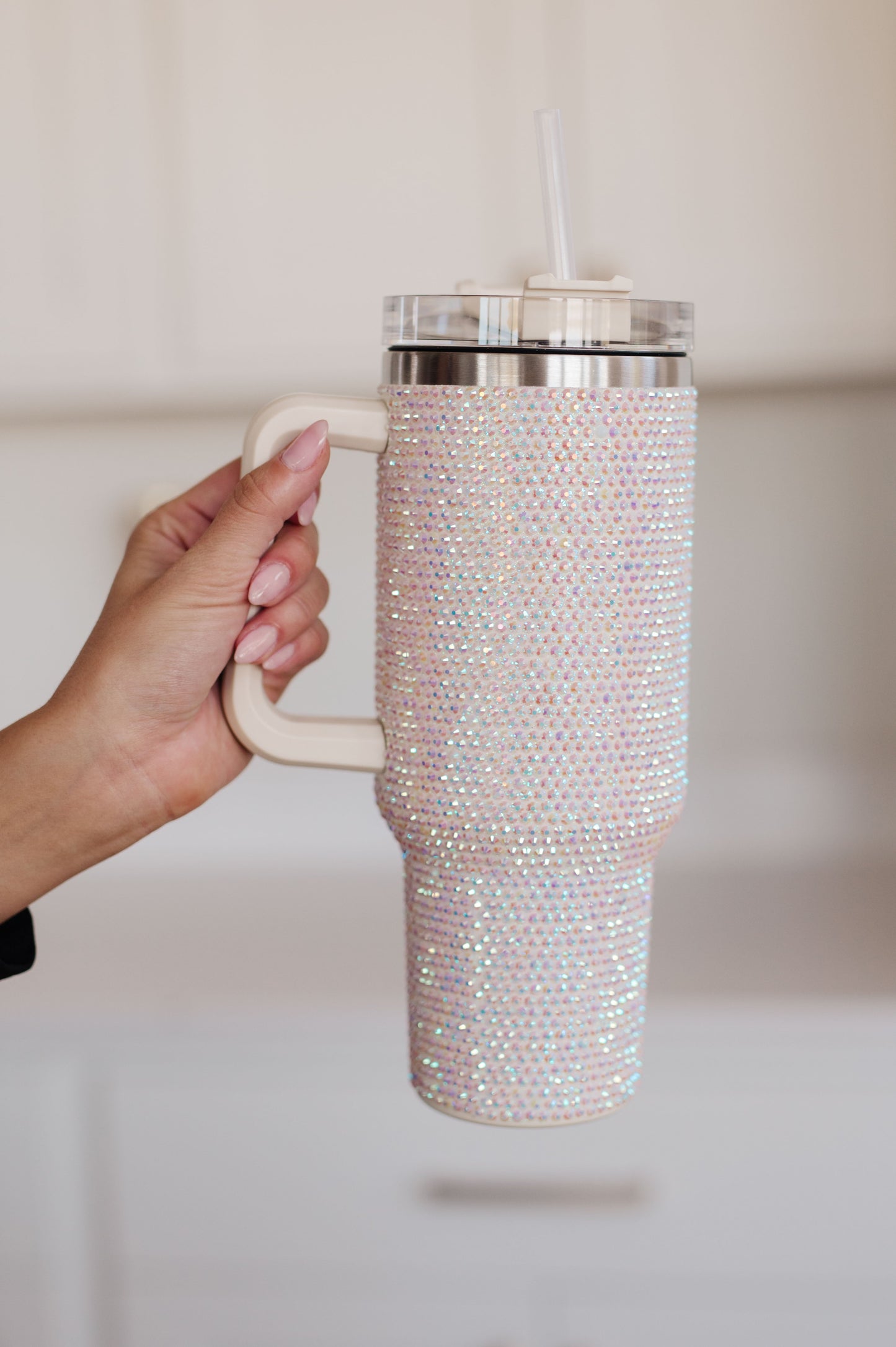 Glam Girl 40 oz Rhinestone Tumbler in White