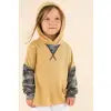 Girls: Solid hoodie with camo print contrast sleeves