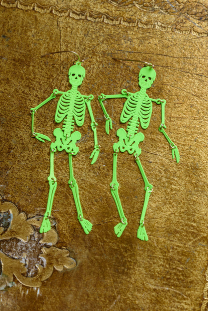 Neon Green Skeleton Dangle Earrings