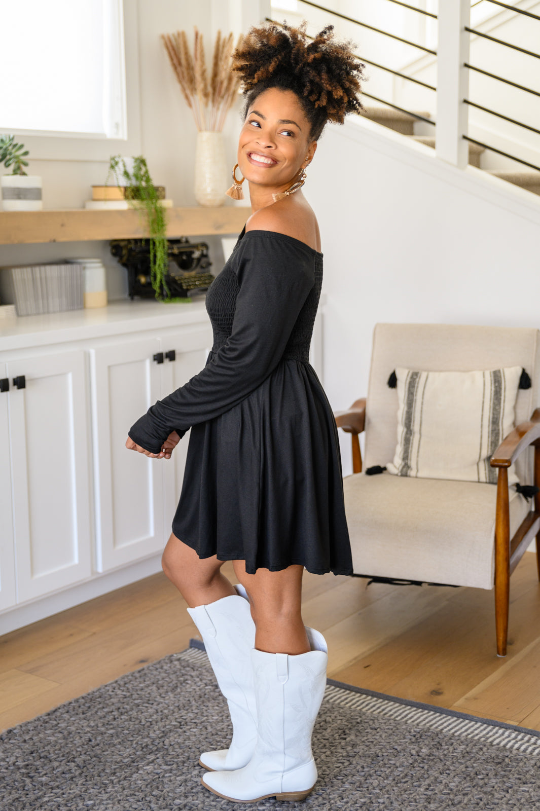 Picture Perfect Long Sleeve Skort Dress In Black