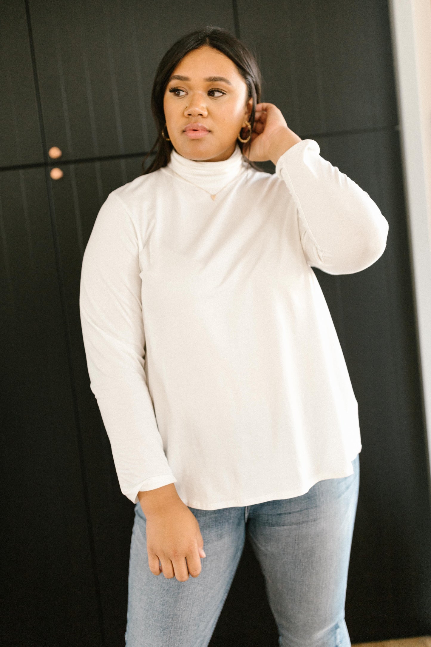 Plain Jane Turtle Neck Top in White