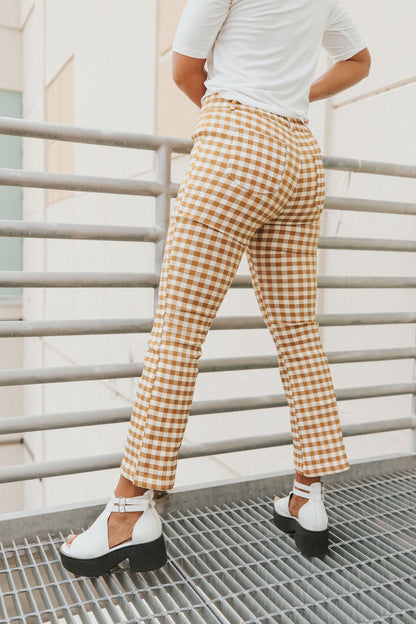 Pretty Babe Checkered Pants- Mustard